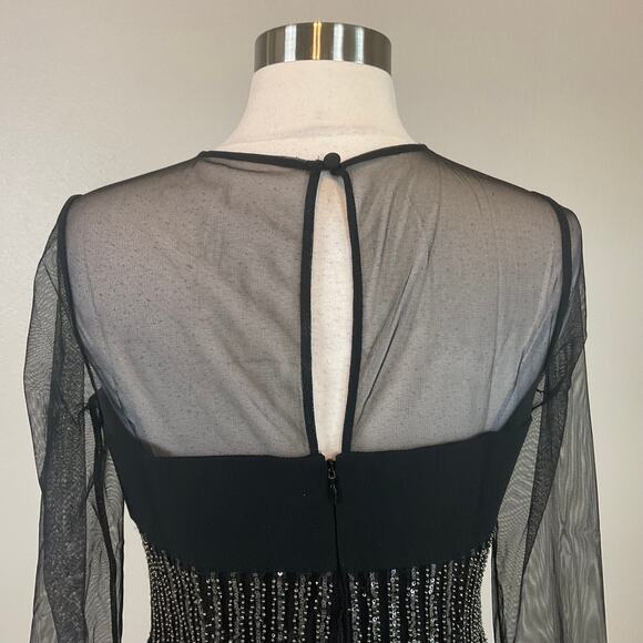Aidan Mattox Beaded Long Sleeve Mini Sheath Cocktail Dress Black Size 4 - Picture 6 of 12